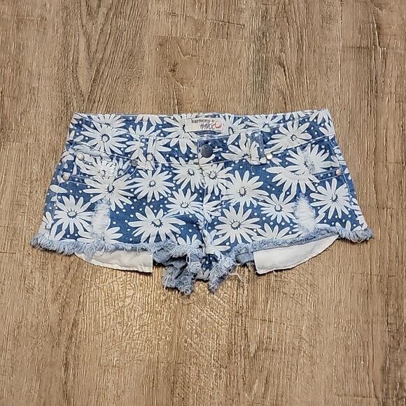 Harmoney & Havoc Denim Jean Shorts ~ Sz 7 ~ Blue ~ Low Rise ~ 2" Inseam - Picture 1 of 3